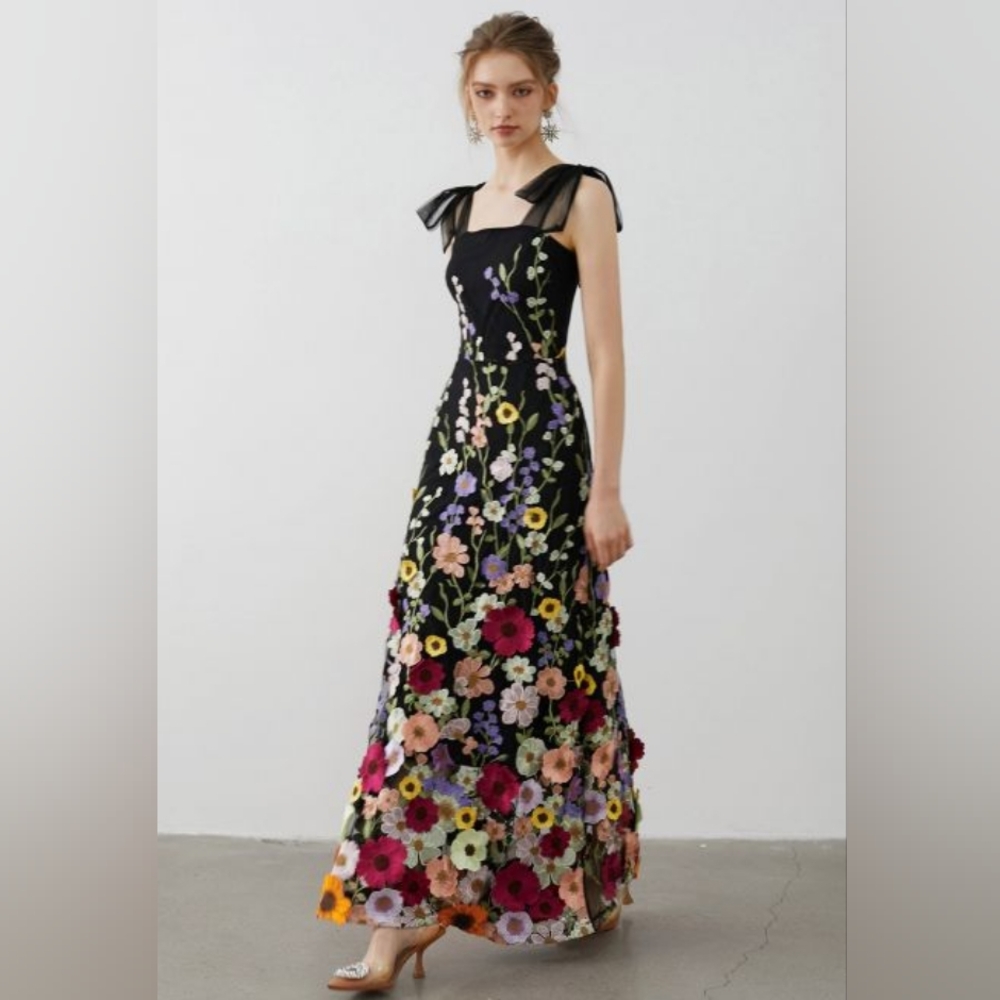 Chicwish Floral Embroidered Black Dress